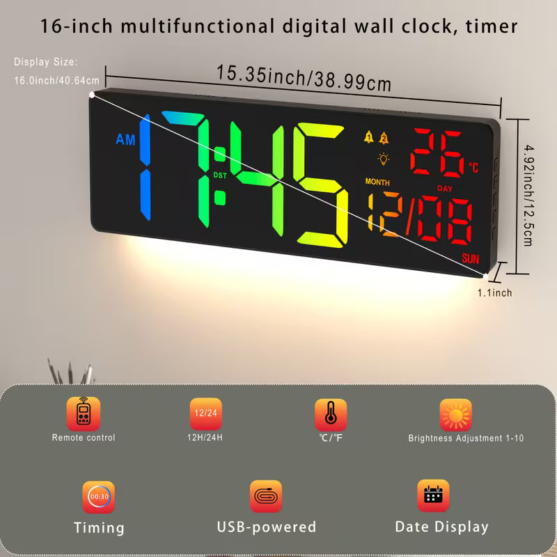 Reloj digital Grande De 40 CM Con Control Remoto Pantalla LED