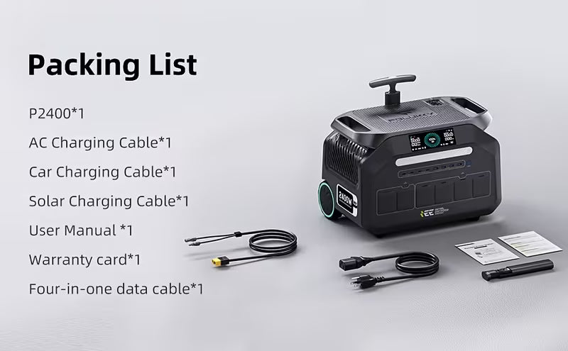 Estacion De Carga IEE  2400W 2048Wh Portable C/Solar de 1000W y Carga AC de 1800W