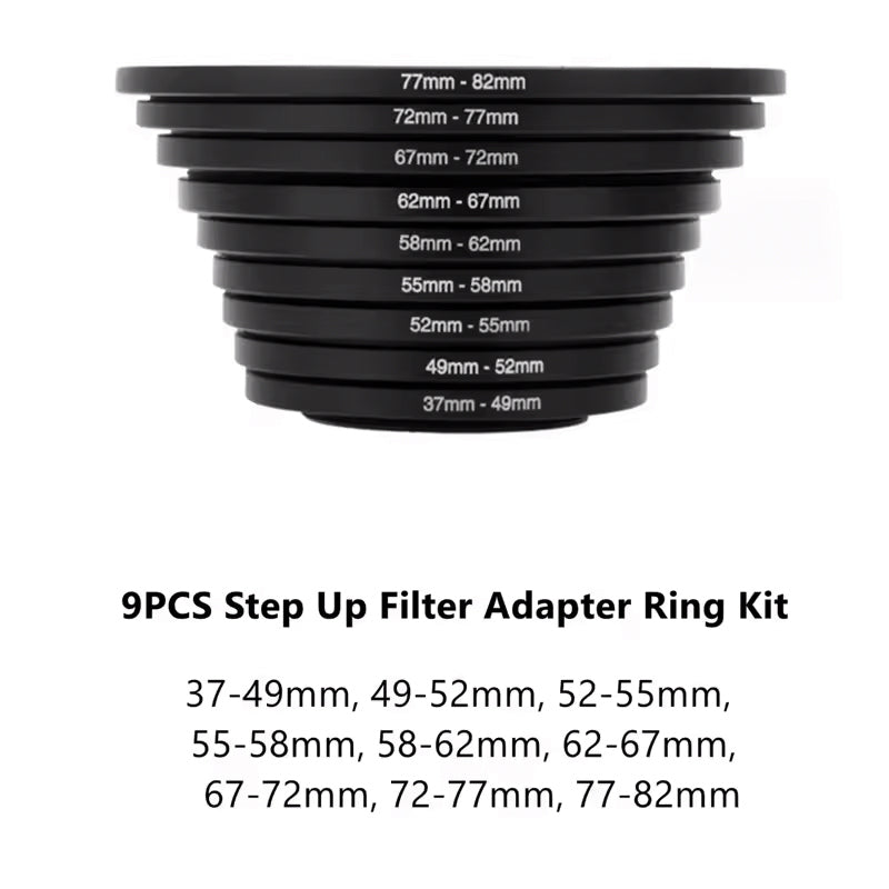 Anillos Adaptadores Extensores Filtros Camara 9pcs 37-82mm
