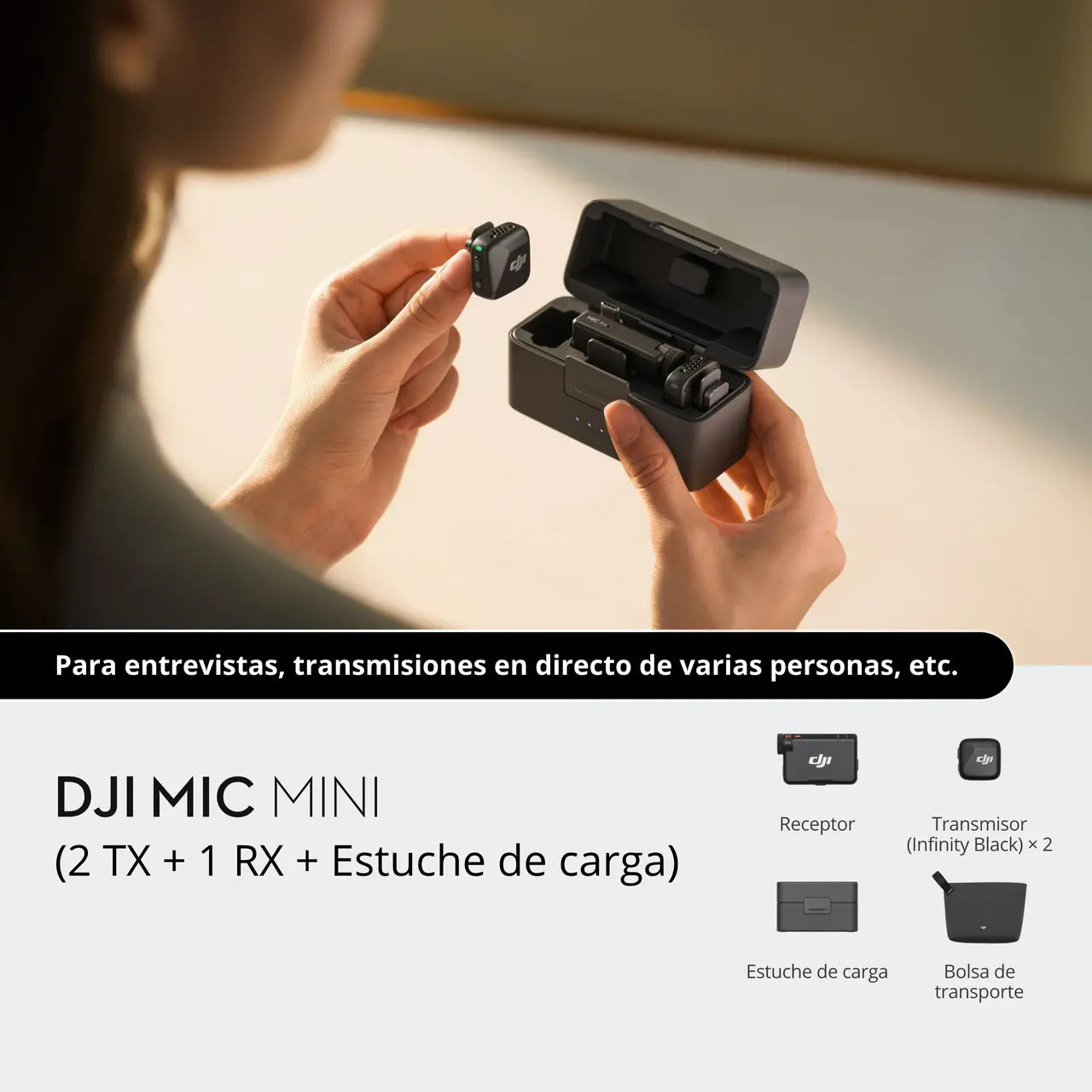 Microfonos DJI Mini (2 TX + 1 RX + Estuche de carga)