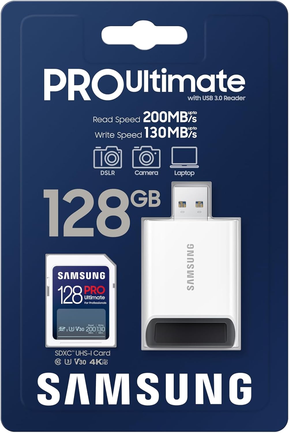 Memoria SD Samsung 128GB Pro Ultimate Clase 10 V30 Con Lector