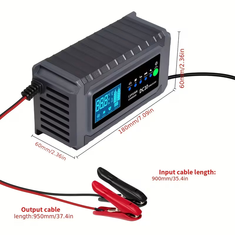 Cargador de Batería 10 Amperios 12V y 5 Amperios 24V, Cargador Inteligente Automático