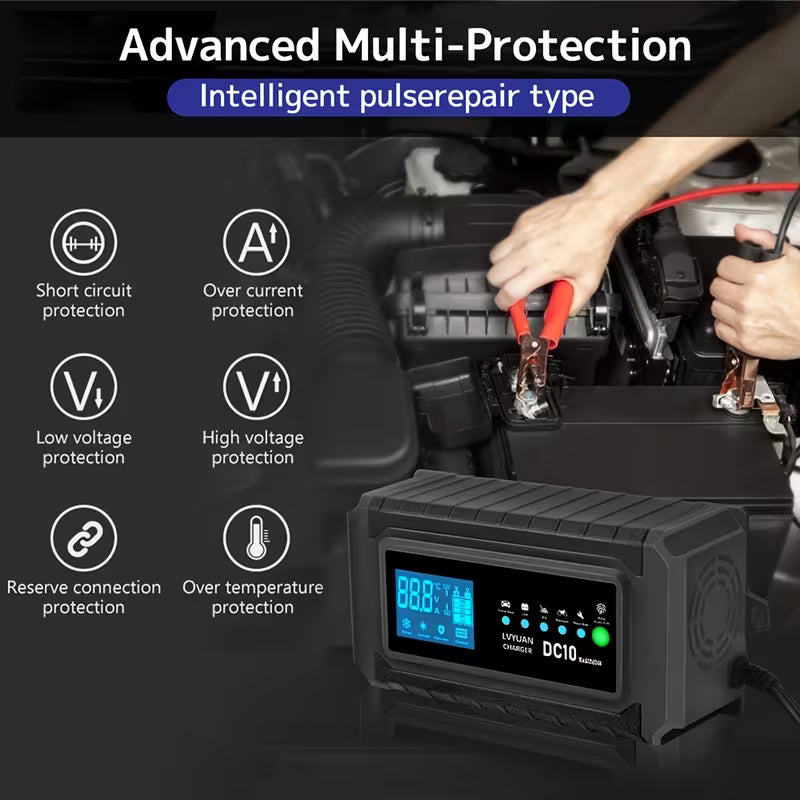 Cargador de Batería 10 Amperios 12V y 5 Amperios 24V, Cargador Inteligente Automático
