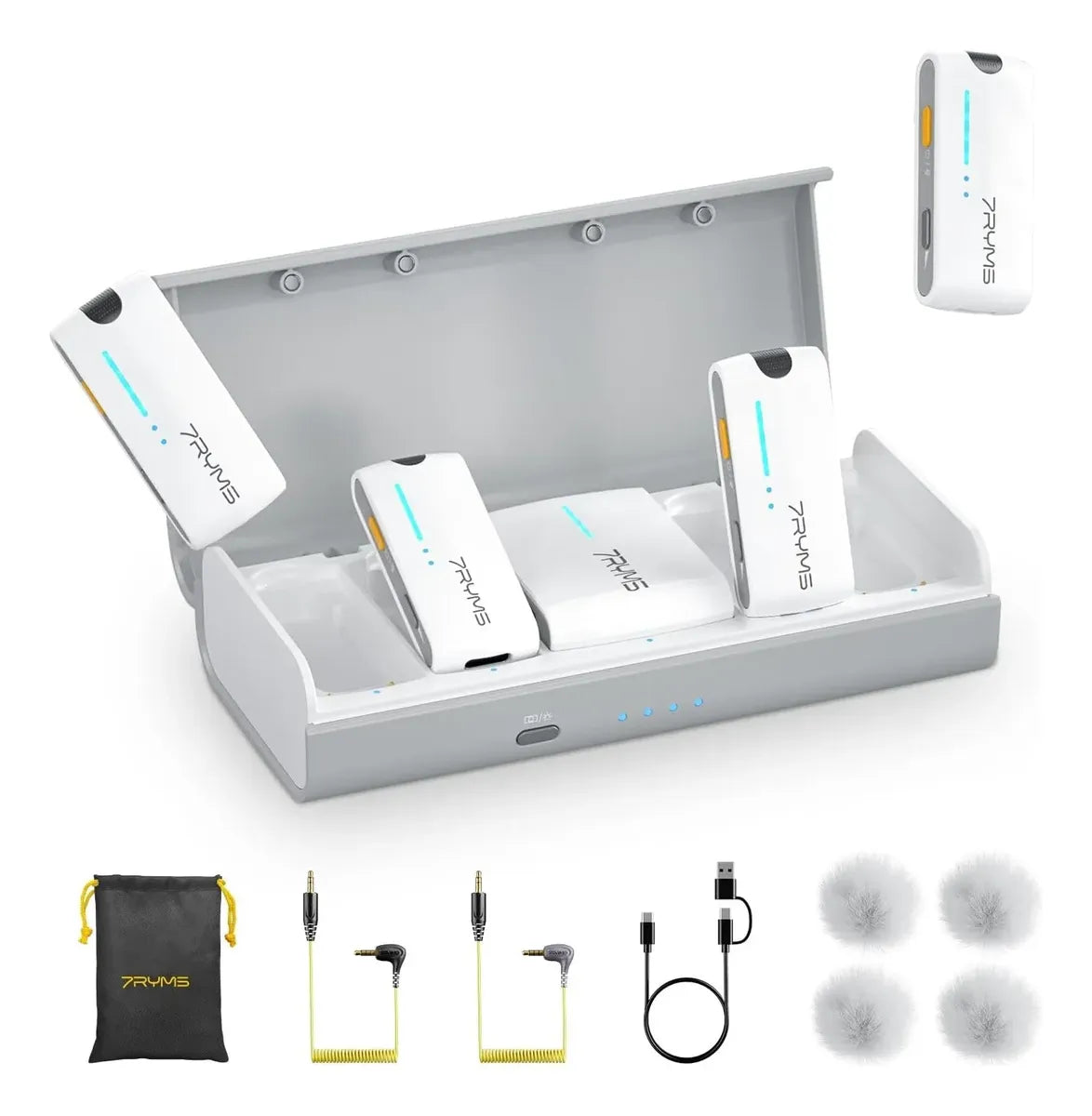 Microfono 7ryms Lavalier Kit 4 Mic 1 Rx Blancos