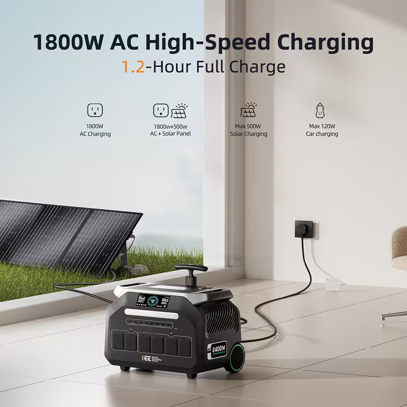Estacion De Carga IEE  2400W 2048Wh Portable C/Solar de 1000W y Carga AC de 1800W