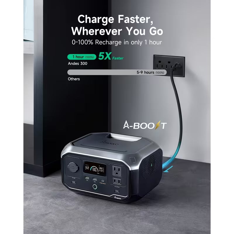 Estación de energía portátil Ampace Andes 300 X, 266 Wh de energía