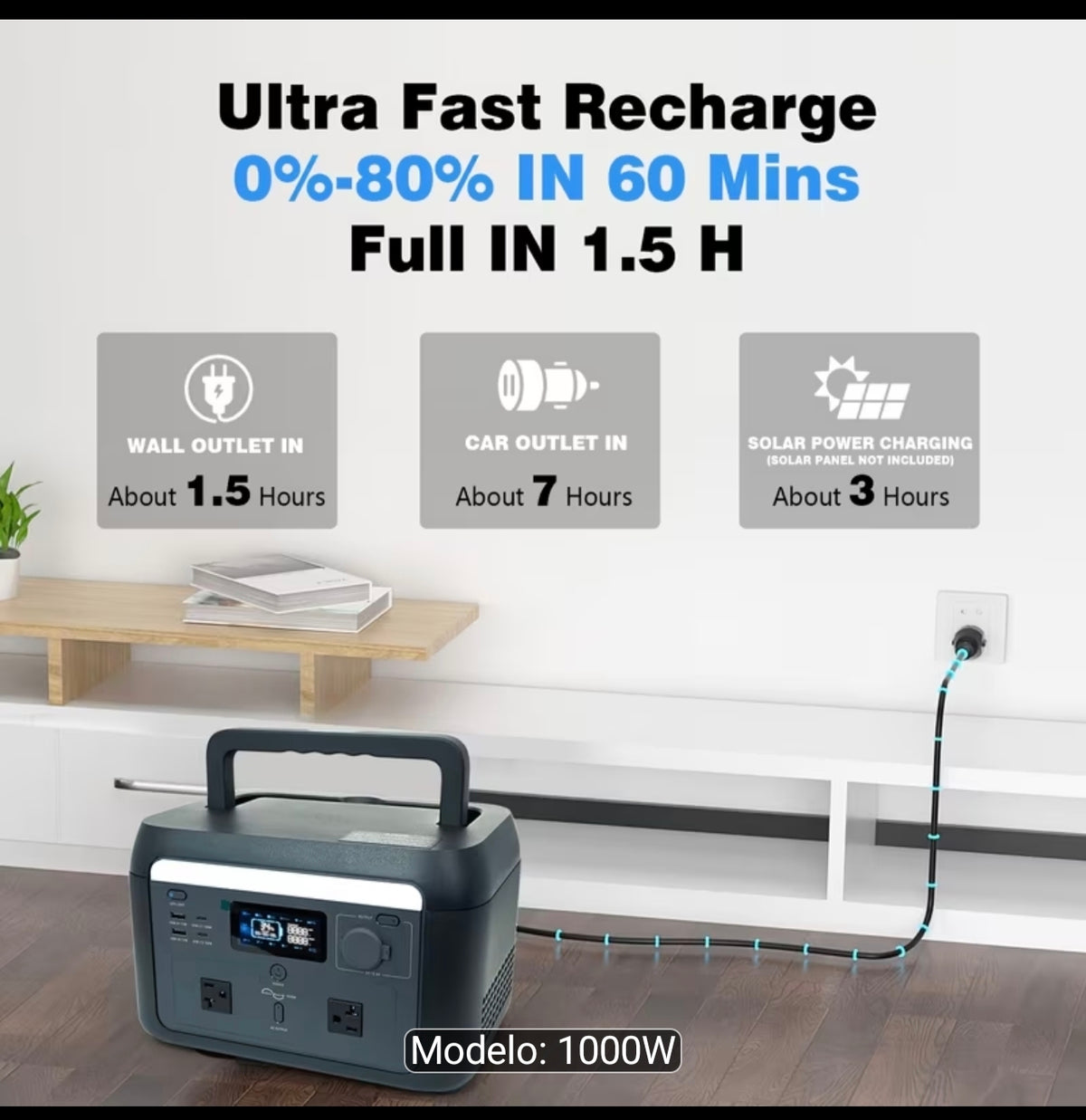 Estación De Carga 1000w Con función UPS, Batería de 614Wh