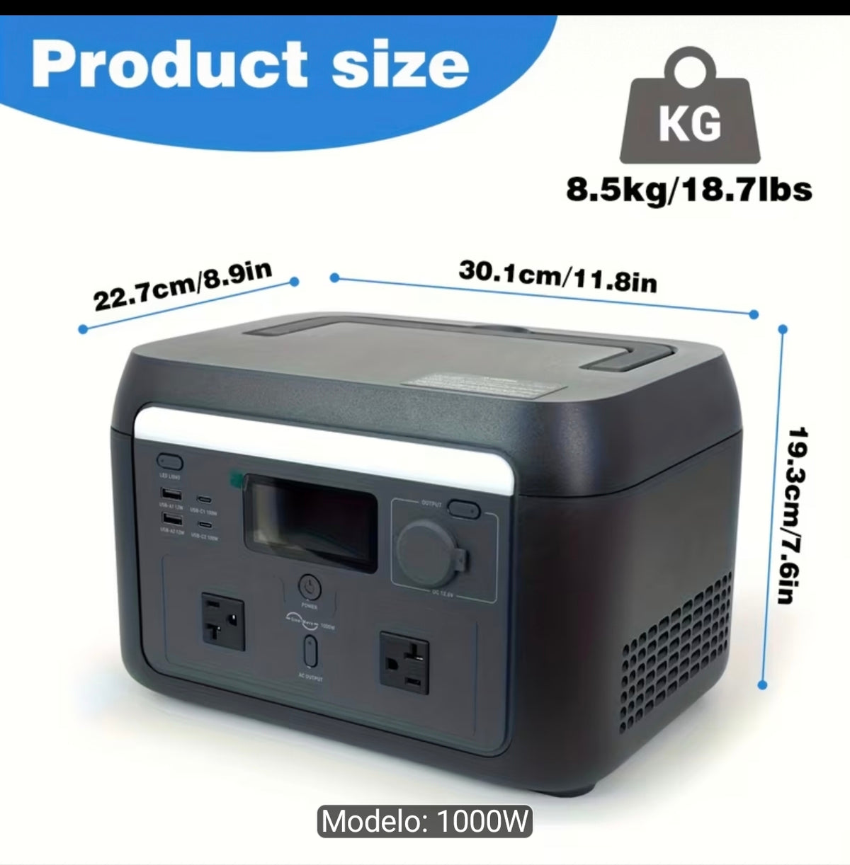 Estación De Carga 1000w Con función UPS, Batería de 614Wh