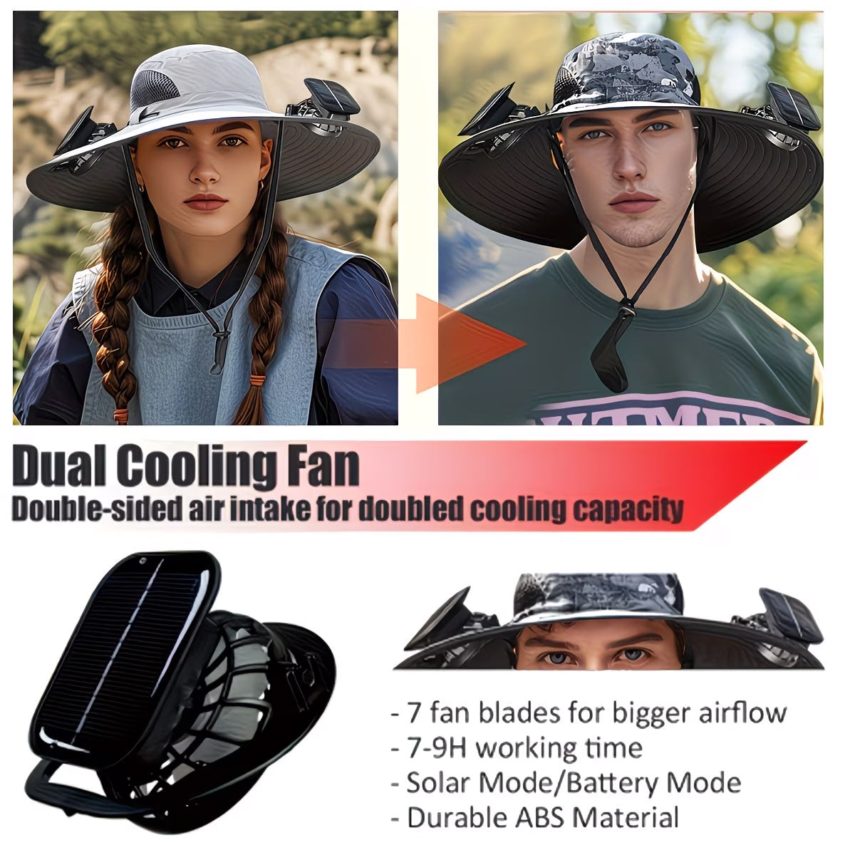 Sombrero De Pesca Con Ventilador Solar Recargable